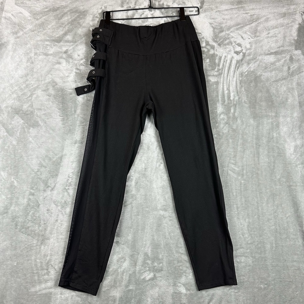 Romwe Leggings Pants Women's XL Black Goth Sexy Buckles Mesh See Thru